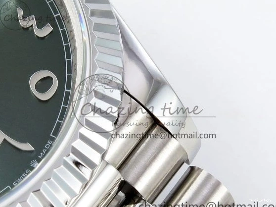904L VR3255 DayDate SS President Green on Steel (Gain 40 Arabic Dial Weight) JDF Bracelet V3 0304